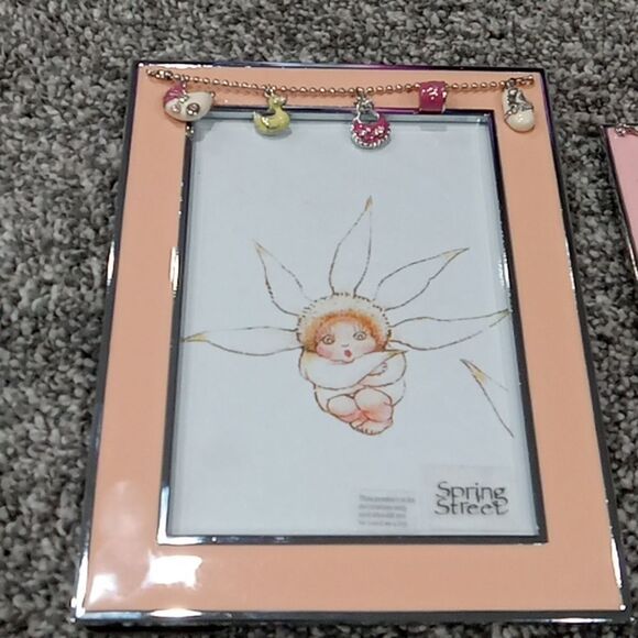 Set of 3 Spring Street picture frames w charms. 2 are pink & silver 1 is peach. - Picture 2 of 5